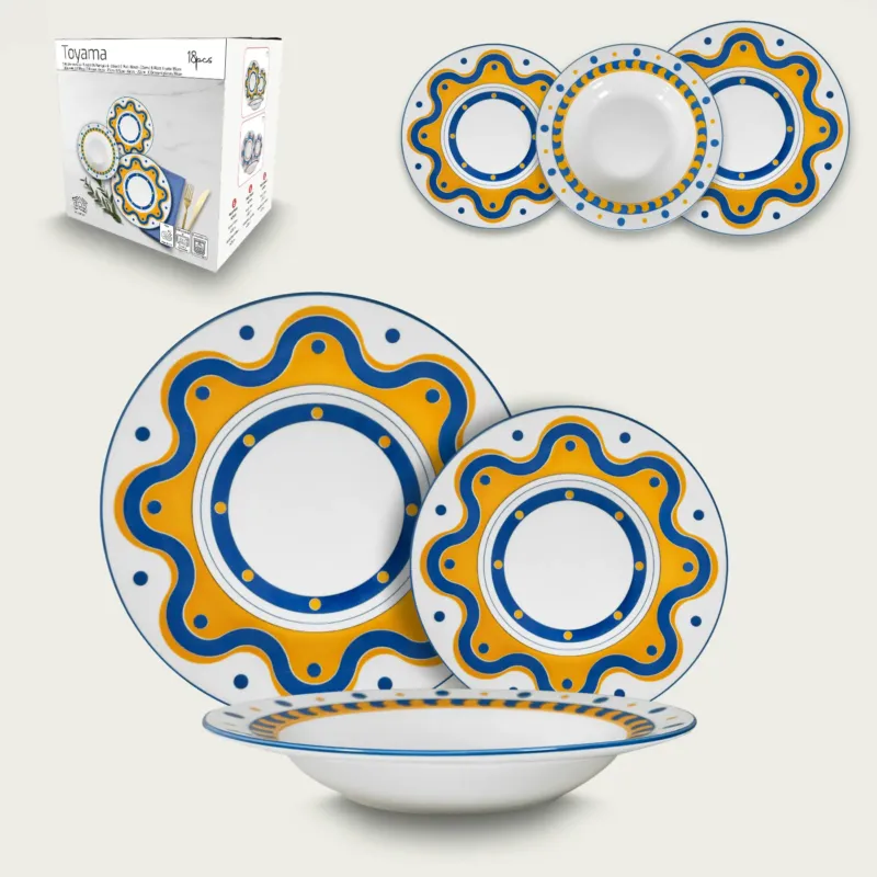 Set 18 Piatti Memphis In Porcellana,giallo Ultime Pezzi