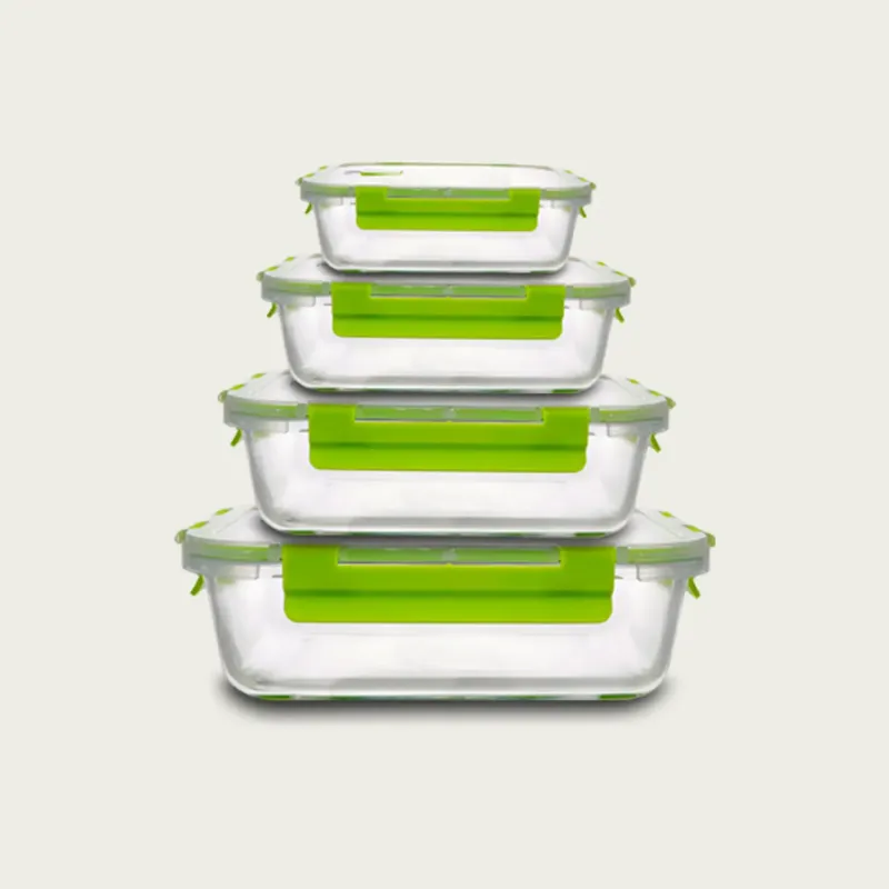 Ultima Occasione Set 4 Contenitori Rettangolari Click-Clack In Vetro,verde