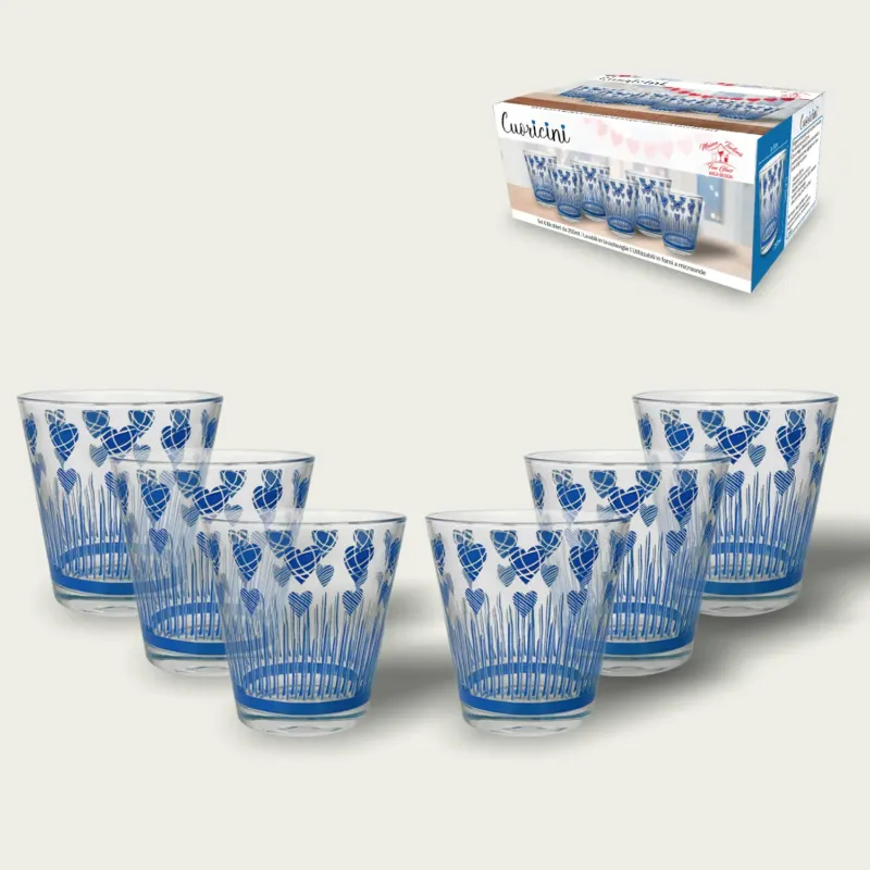 Prezzo Basso Set 6 Bicchieri Cuoricini In Vetro 25Cl,blu
