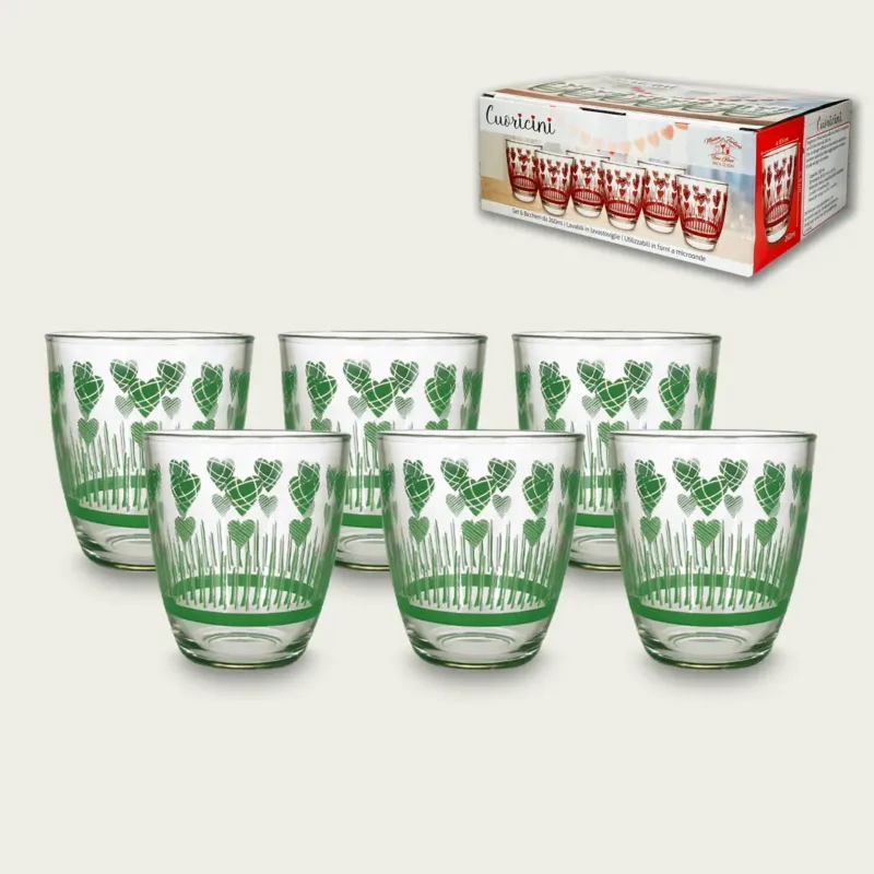Set 6 Bicchieri Cuoricini Bombato In Vetro 25Cl,tiffany Consegna Rapida