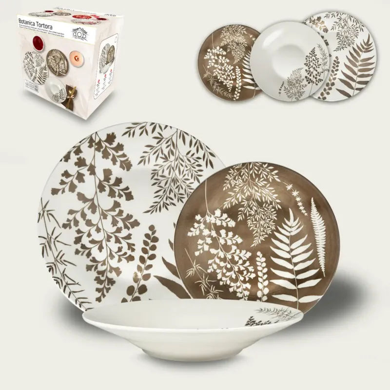 Acquista Ora Set 18 Piatti Botanica In Porcellana,tortora