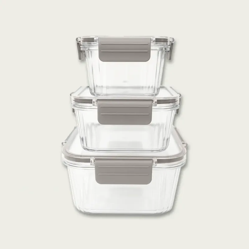 Set 3 Contenitori Quadrati Fresco Box Con Coperchio In Plastica,tortora Ultime Pezzi