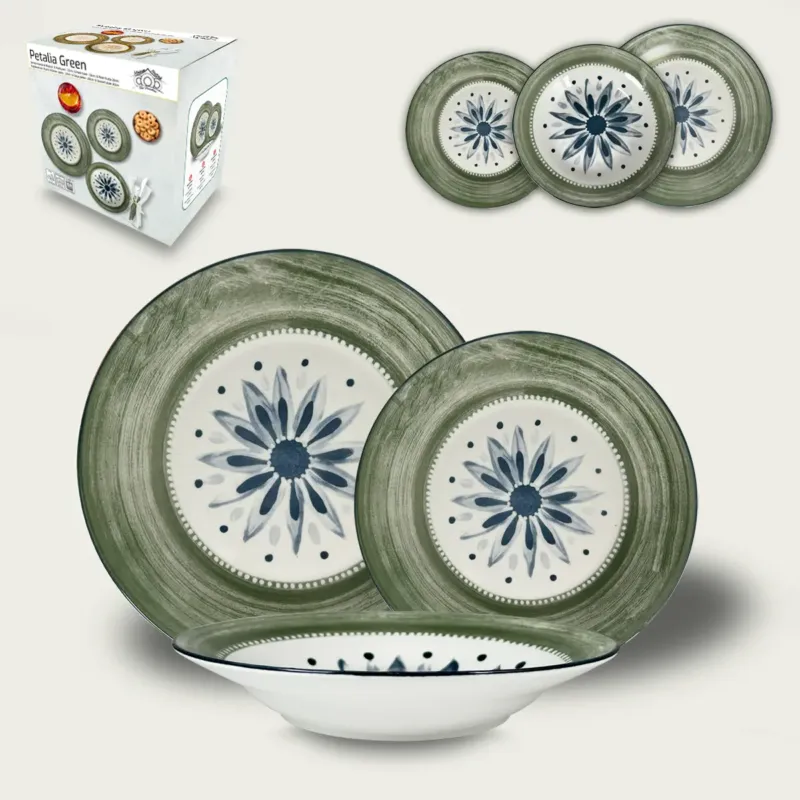 Set 18 Piatti Petalia In Porcellana,verde Reso Gratuito