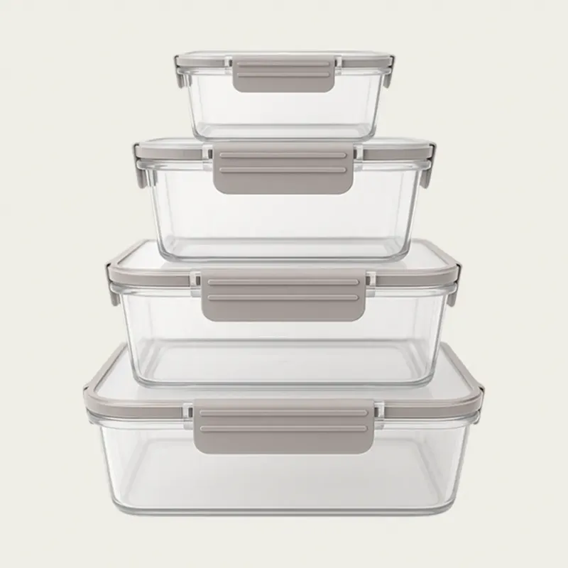 Set 4 Contenitori Rettangolari Fresco Box Con Coperchio In Plastica,tortora Affare
