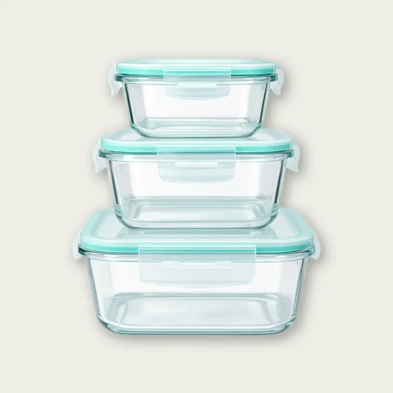 Compra Online Set 3 Contenitori Rettangolari Ermetiko Con Coperchio In Vetro,tiffany