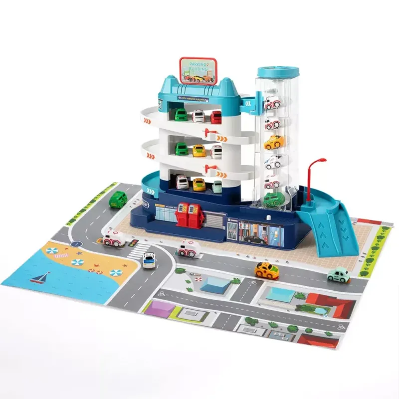 Garage Giocattolo a 3 Livello per Bambini con Rampa Auto e Ascensore Manuale Must-Have
