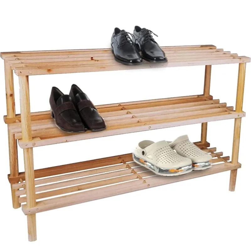 Scarpiera Slim Multiuso 3 Ripiani Porta Scarpe Legno Design Naturale Arredament Occasione Imperdibile