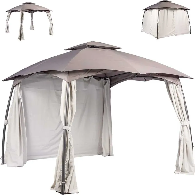 Gazebo Da Giardino 3x3 Telo Copertura Beige e Tortora Con Coperture Laterali Economico