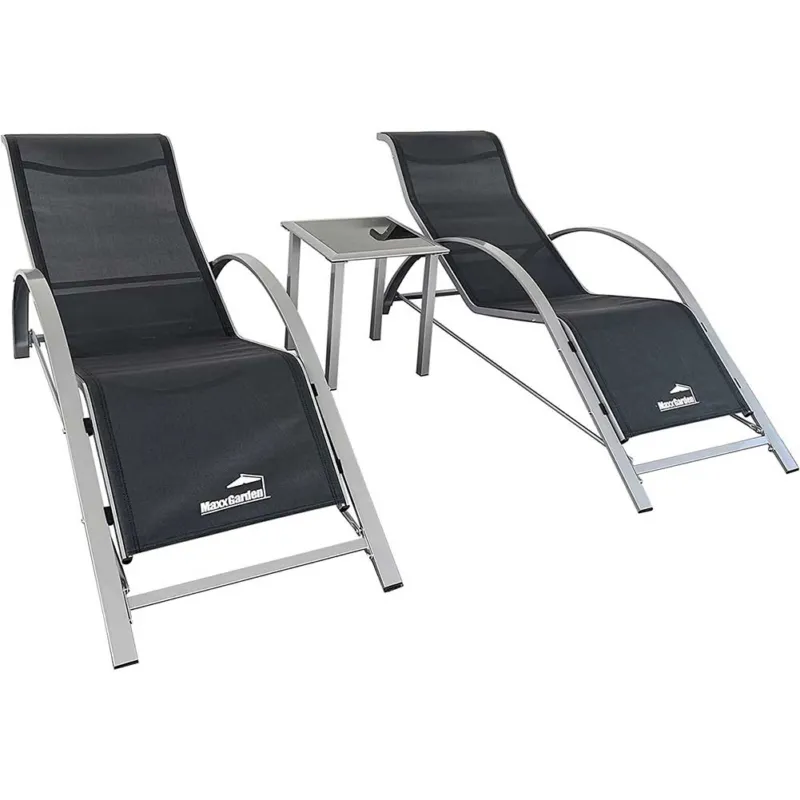 Set 2 Sedie Sdraio Lettino Da Casa Giardino Terrazza Con Tavolo Colore Nero Bestseller