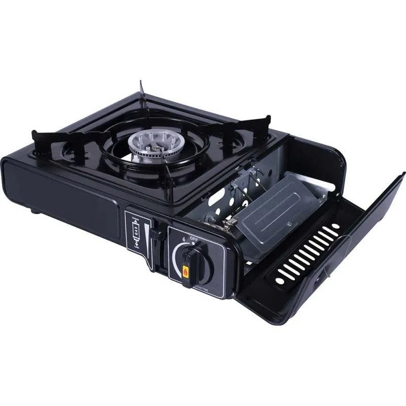 Fornello a Gas 1 Fiamma Portatile Con Bomboletta Ricaricabile 34x29x9 cm Nero Ultime Pezzi