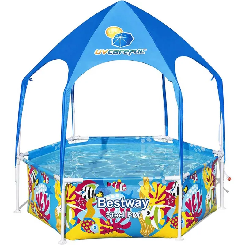 Reso Gratuito Bestway Steel Pro Careful Piscina Per Bambini Con Telo Ombreggiante 183x51 cm