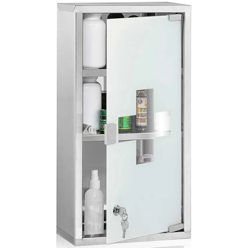 Compra Oggi Stesso Armadietto Armadio Porta Medicinali Acciaio Inox Vetro Satinato 50x30x18 cm