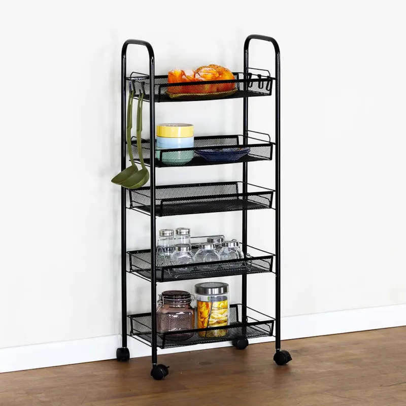 Promozione Esclusiva Carrello Carrellino Multiuso Mobile Spazi Stretti Portaoggetti 5 Ripiani Nero