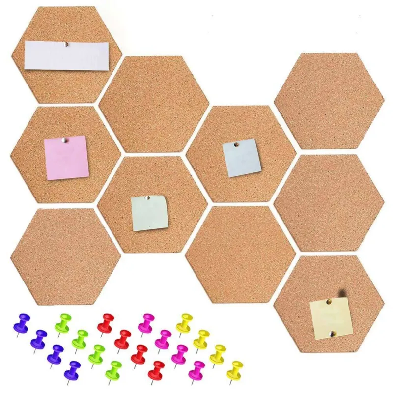 Offerta Del Giorno Set 10 PZ Bacheca di Sughero Esagonale Adesiva Decorazione Casa 15x17 cm