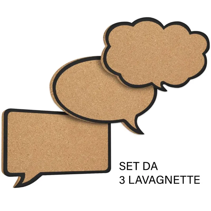 Set da 3 Pz Bacheca in Sughero Forma Fumetto con Cornice Nera da Parete Spedito Oggi