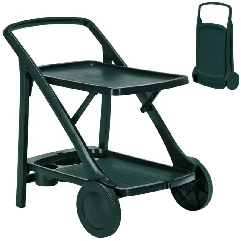 Pagamento Sicuro Carrello Cucina Portavivande Esterno in Resina con Vassoio Portabottiglie Verde