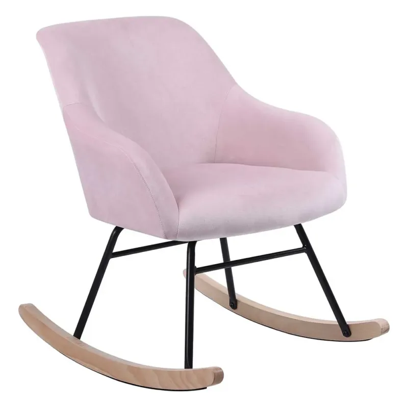Poltrona Sedia Dondolo Relax Tessuto e Metallo Imbottita Design Moderno Rosa Consegna Rapida
