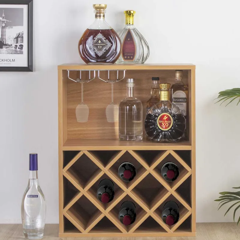 Saldi Mobile Bar Cantinetta Bottiglie Vino Legno Cantina 8 Posti Porta Calici Marrone
