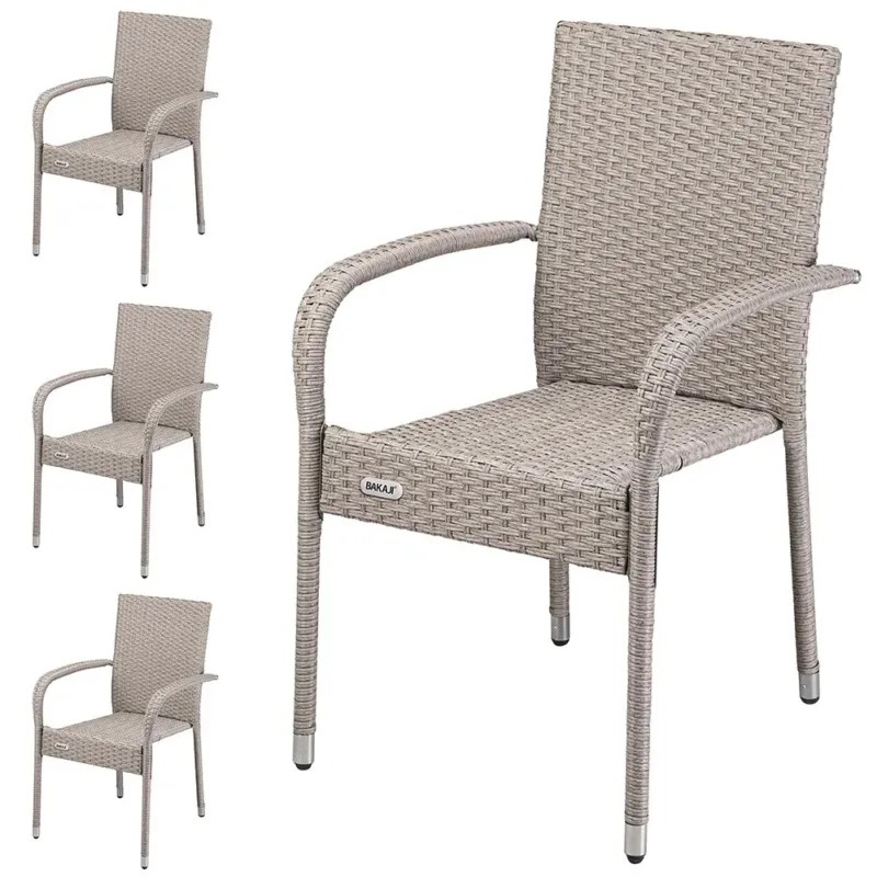 Set 4 Sedie Pranzo da Esterno Polyrattan e Acciaio Design Moderno Giardino Crema Ultimissimo Modello