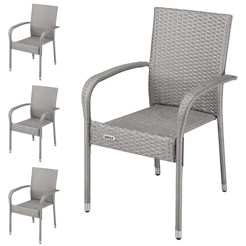 Miglior Prezzo Set 4 Sedie Pranzo da Esterno Polyrattan e Acciaio Design Moderno Giardino Gray