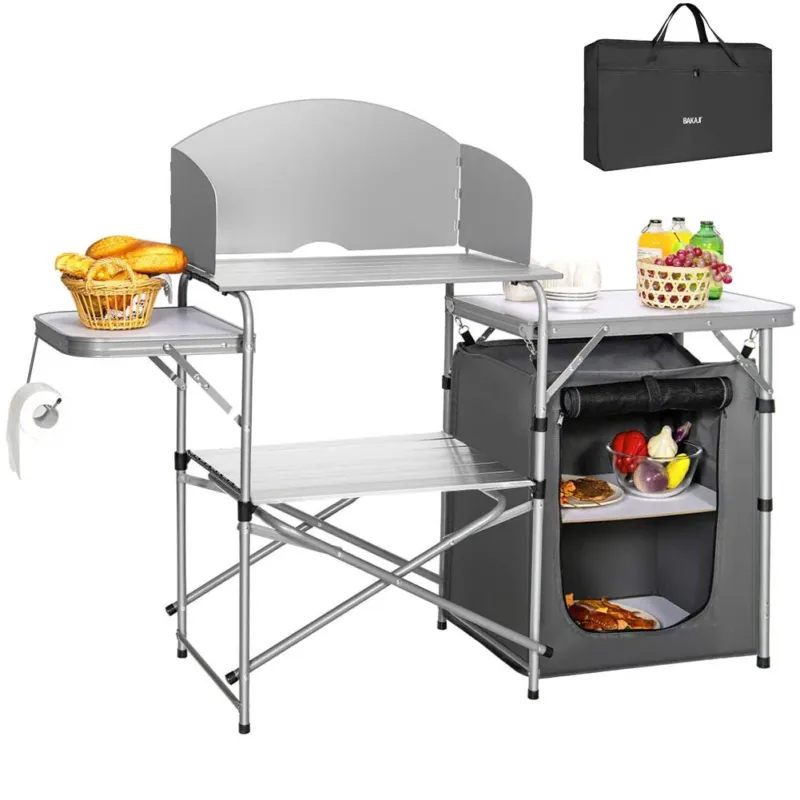Occasione Imperdibile Cucina Da Campeggio Pieghevole In Alluminio Con Cucinotto Con Paravento Nero