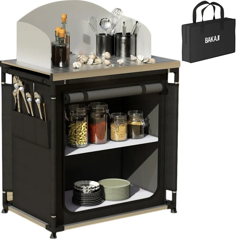 Cucina Da Campeggio Pieghevole In Alluminio Con Cucinotto Con Paravento Nero Compra Oggi Stesso