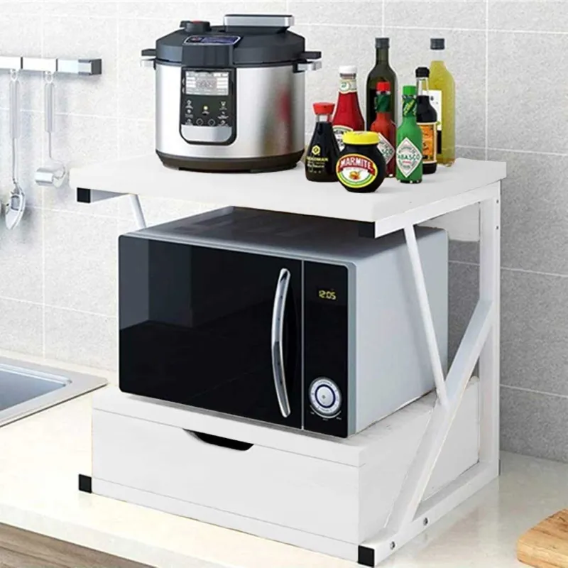 Pagamento Sicuro Scaffale Mensola Cucina Mobiletto Porta Microonde Cassetto Metallo Legno Bianco
