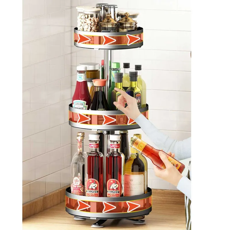 Promozione Supporto Dispenser Contenitore Porta spezie in Metallo 3 Ripiani Girevoli Rotondi