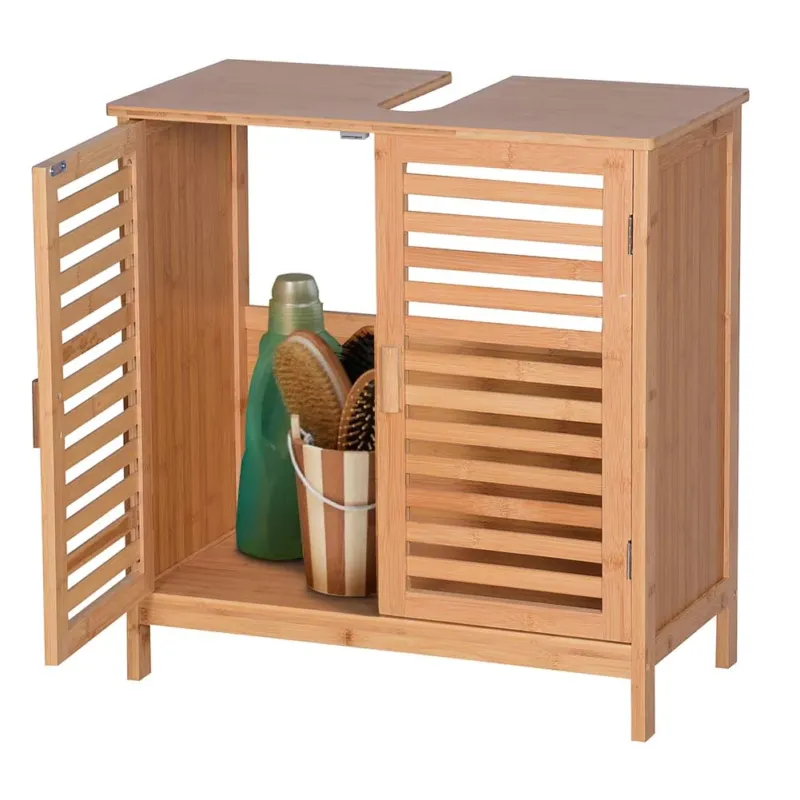 Compra Adesso Mobile Bagno Sotto Lavabo Legno Bambu Armadietto Mobiletto 2 Ante 60x30x62 cm
