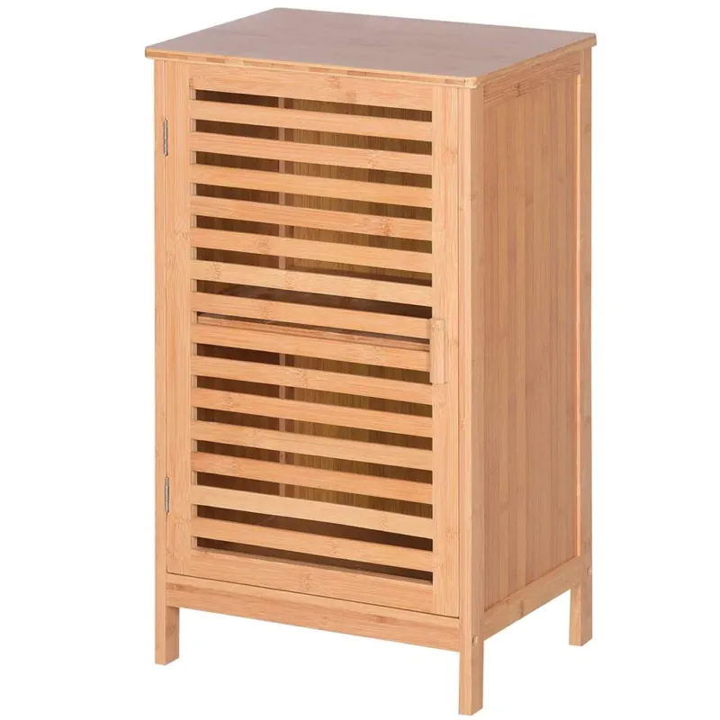 Mobile Armadietto 2 Ripiani Legno Bambu‘ Anta Apertura a Sinistra 40x30x68cm Offerta Lampo