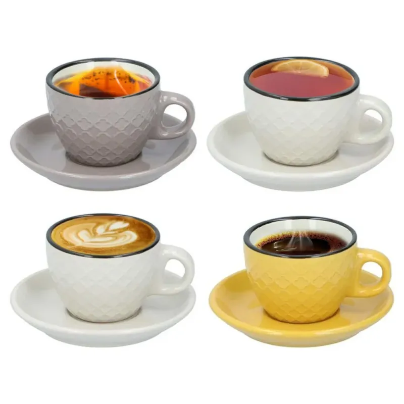 Set 4 PZ Tazzine con Piattini da Caffe‘ e te‘ Alpina Colorate in Ceramica Reso Gratuito