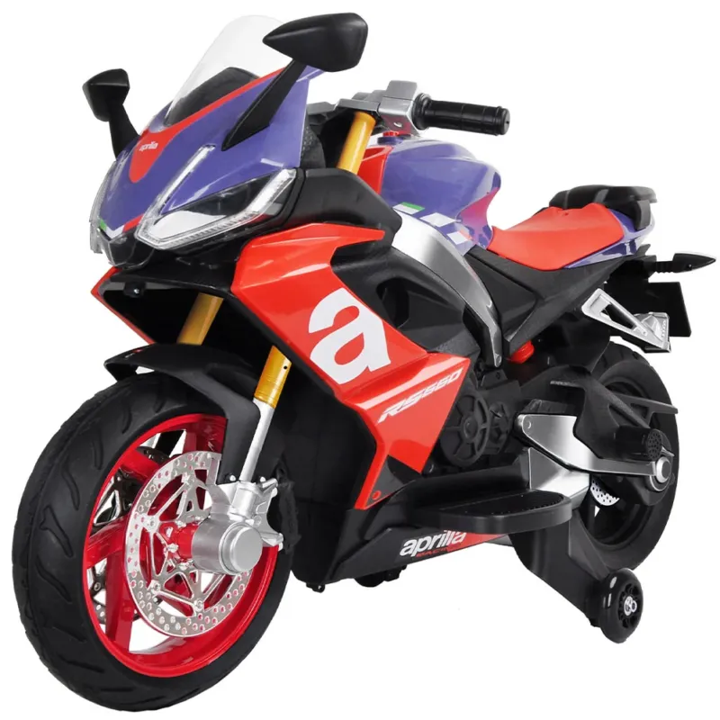 Spedizione Espresso Moto Elettrica per Bambini APRILIA 12V Ruote Ausiliari Antiscivolo Luci e Suoni