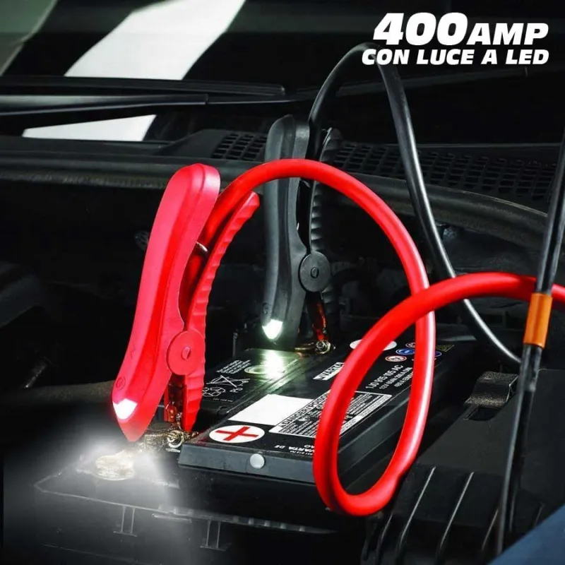 Cavi Avviamento Collegamento Batteria Auto 400 Amp Con Luce Led Jumper All Ride Nuovo Arrivo