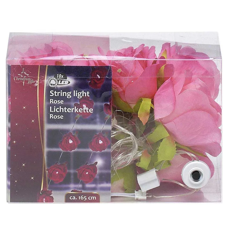 Catena Striscia Luminosa 10 Led Bianco Freddo Forma Fiori Rose 165cm A Batteria Promozione
