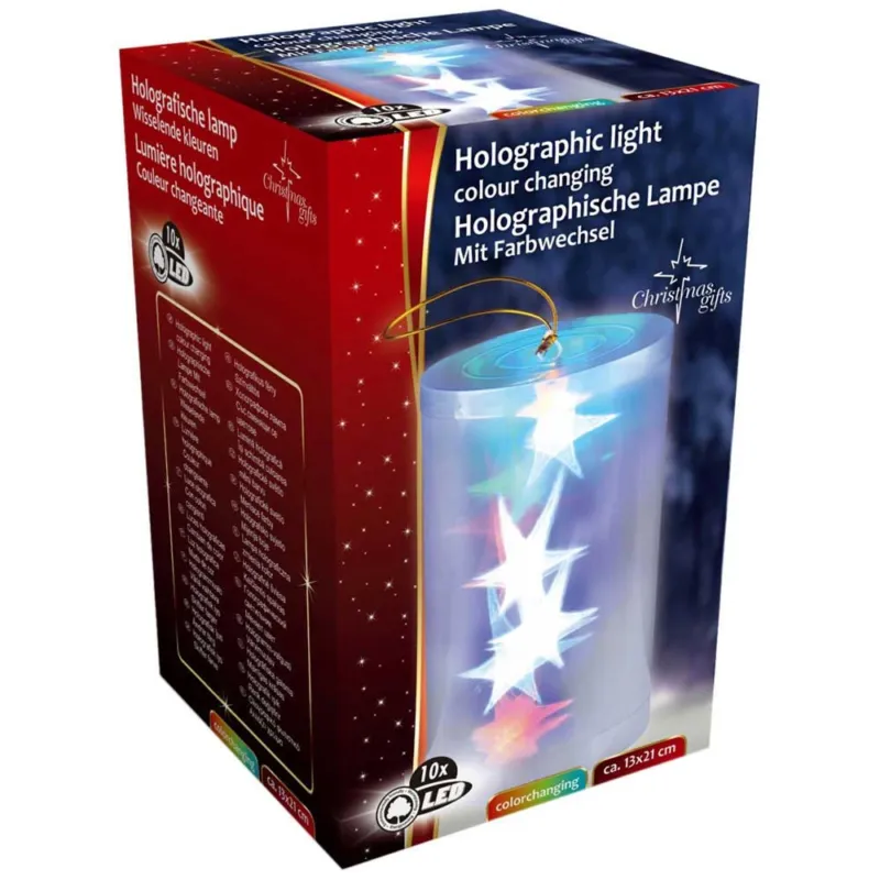 Nuovo Arrivo Luce Natalizia Olografica 10 Led Tubo A Cilindro Stelle A Batteria Decorazione
