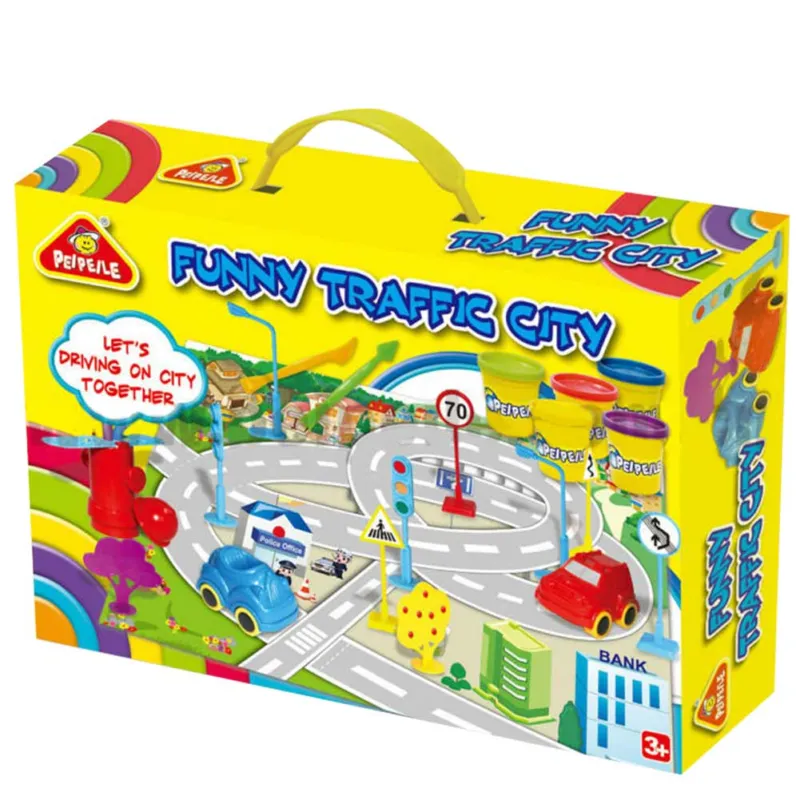 Plastilina Set Divertiti In Citta‘ 5 Vasetti Plastilina Colorata Auto Accessori Popolare