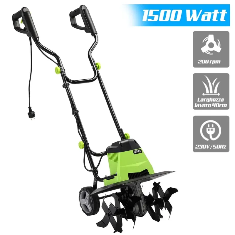 Popolare Motozappa 1500W Elettrozappa Zappatrice Zappa Elettrica Larghezza Lavoro 40cm