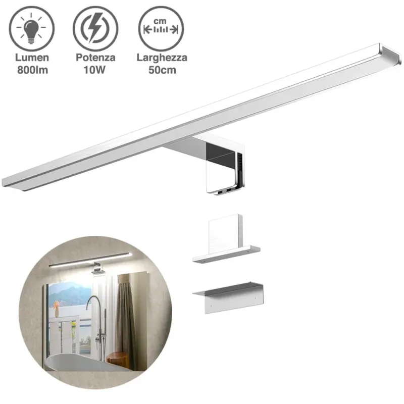 Solo Oggi Lampada Specchio Bagno Applique Parete 50cm Luce LED 10W 6500K 800lm Alluminio