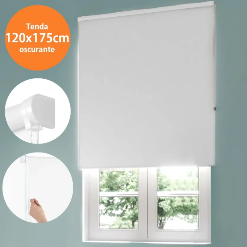 Occasione Imperdibile Tenda Rullo Oscurante 120x175cm Bianco con Catenina Tende Parasole Finestra Casa