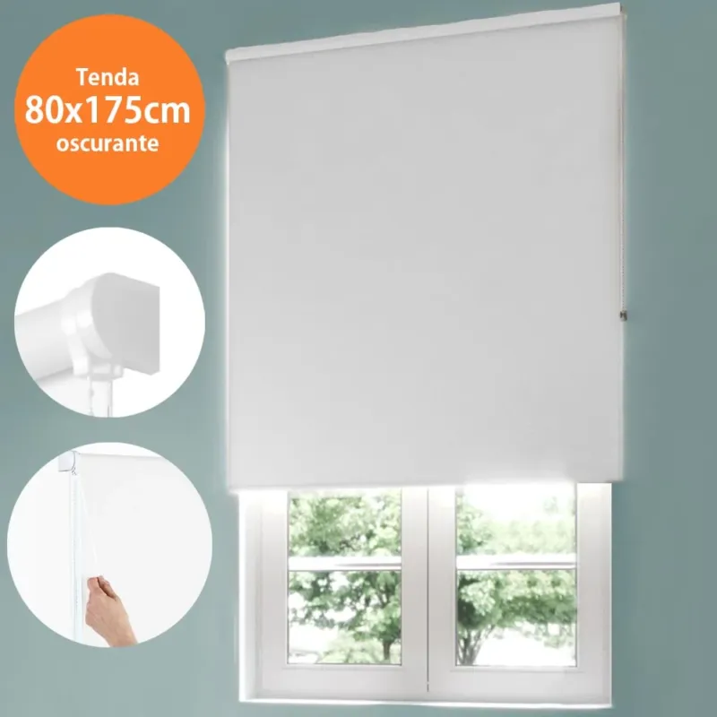 Più Venduto Tenda Rullo Oscurante 80x175cm Bianco con Catenina Tende Parasole Finestra Casa
