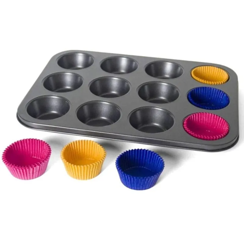 Consegna Rapida Stampo Teglia per 12 Muffin Cupcake in Acciaio Antiadere con Pirottini Colorati