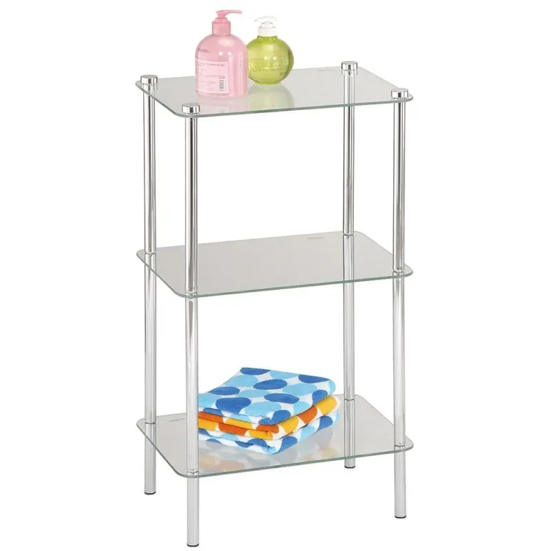 Mobiletto Tavolino Angolare 3 Ripiani Angoliera Acciaio e Vetro 77x44x30cm Offerta Limitata