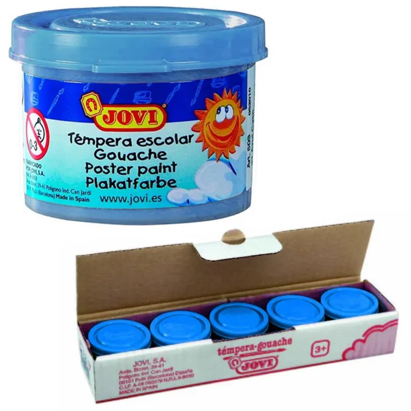 Prezzo Ridotto Set 5pz Barattolini Tempera Pittura Disegno Bambini Azzurro Cyan Barattolo 35ml