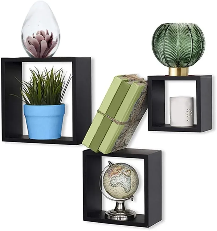 Bestseller Set 3 Mensole Parete 25cm Moderne Design Cubo Mensola Scaffale Legno MDF Nero