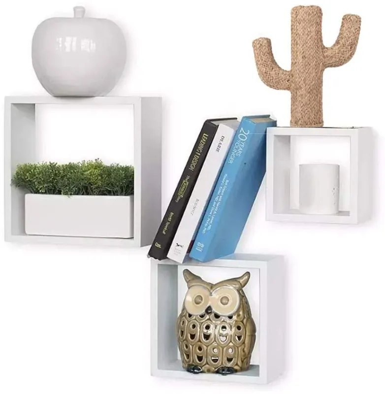 Set 3 Mensole Parete 30cm Moderne Design Cubo Mensola Scaffale Legno MDF Bianco Economico