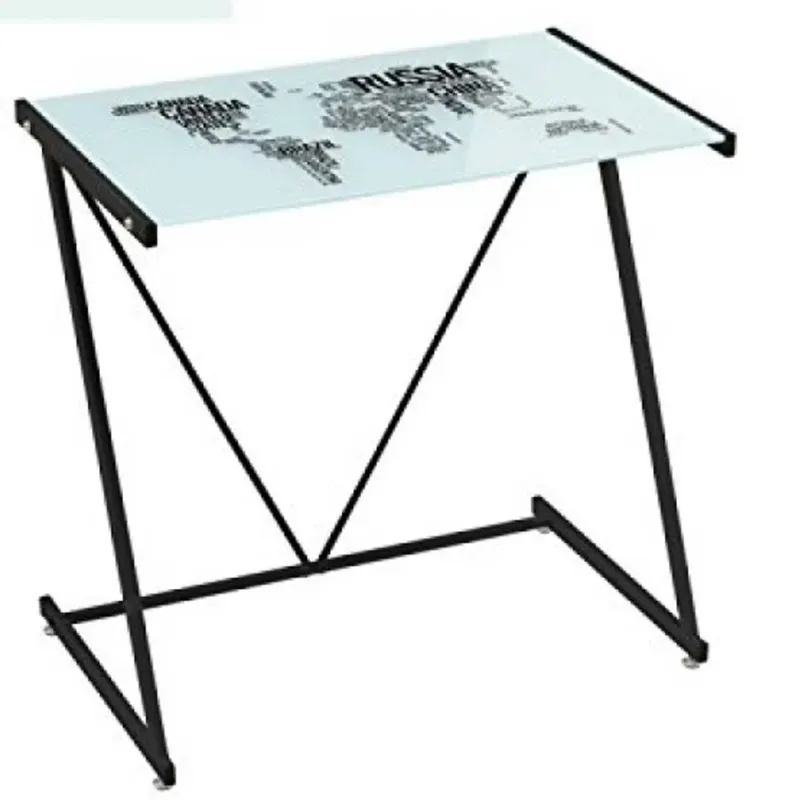 Pagamento Sicuro Scrivania Tavolo Porta PC Scritte Mappamondo Vetro e Metallo 80x50x79cm Ufficio