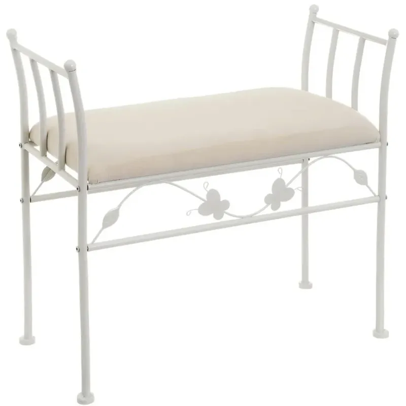 Panca Poggiapiedi Camera da Letto Pouf Sgabello Tessuto Metallo Bianco 68x64x30 Offerta Lampo