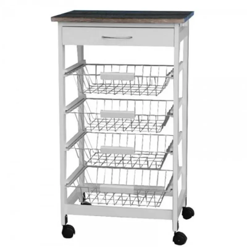 Prezzo Ridotto Carrello Cucina in Legno MDF 4 Cestelli in Acciaio 4 Ruote e Cassetto 47x37x83cm