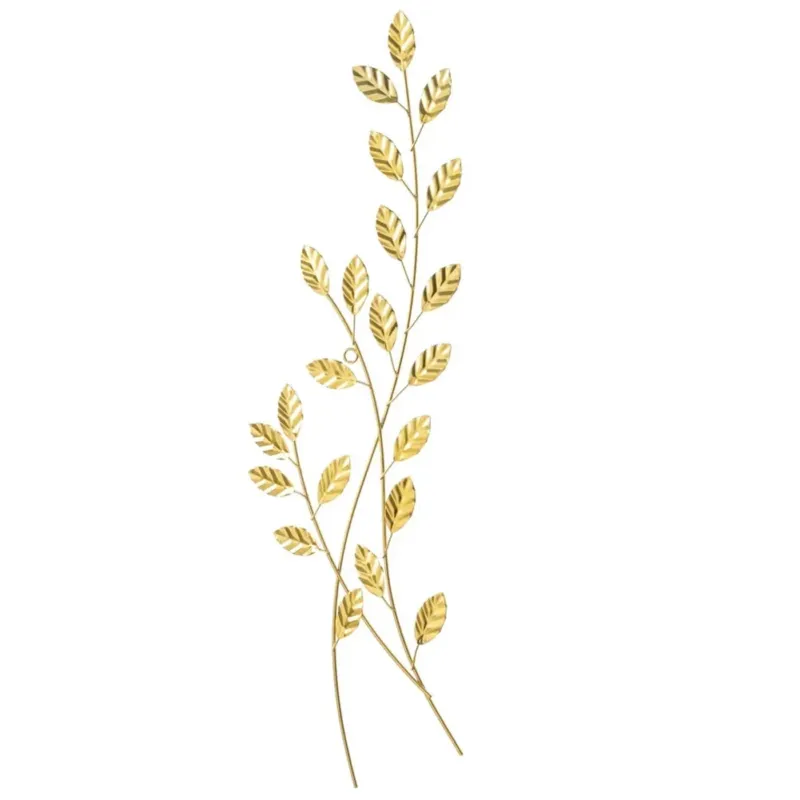 Subito Disponibile Decorazione Parete Muro Ramo Pianta in Metallo Design Moderno Oro 60x20cm