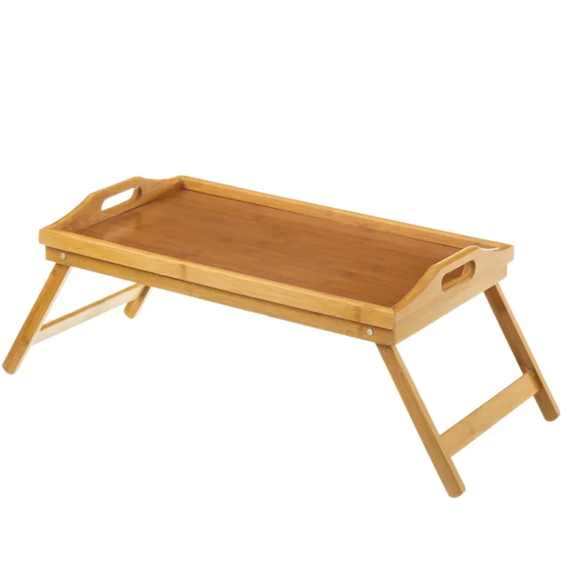 Vassoio Da Letto con Gambe Pieghevoli In Legno Di Bambu‘ Richiudibile 50x30x22cm A Buon Prezzo
